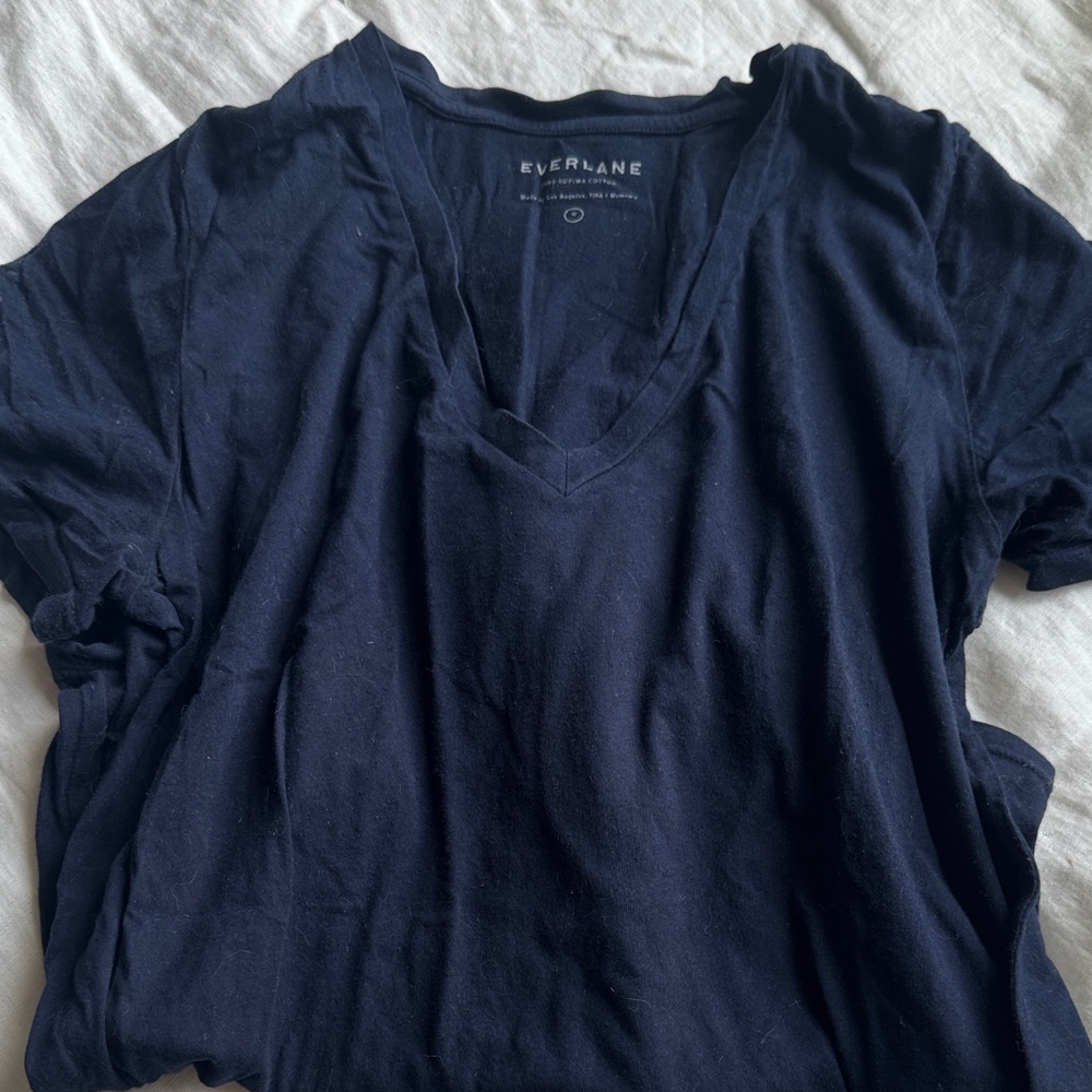 Everlane Deep Blue V-Neck Tee